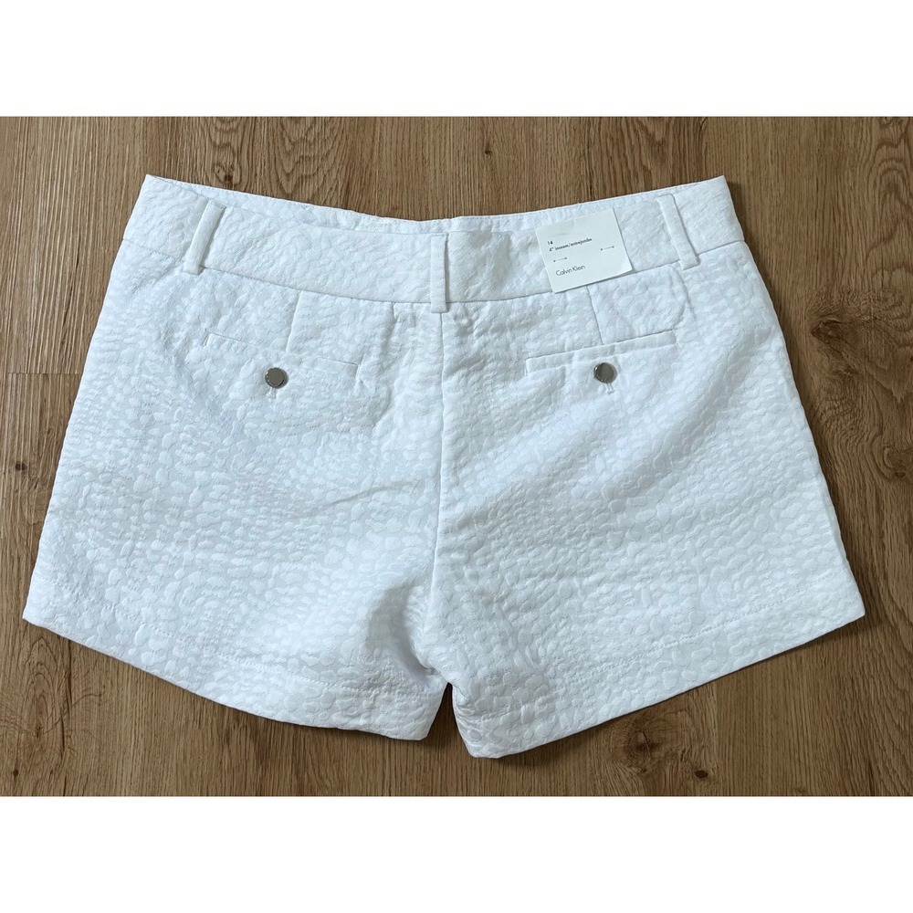 Calvin Klein Women's White Textured Shorts Size 14 Career‎ Casual Pockets NWT - Picture 4 of 13
